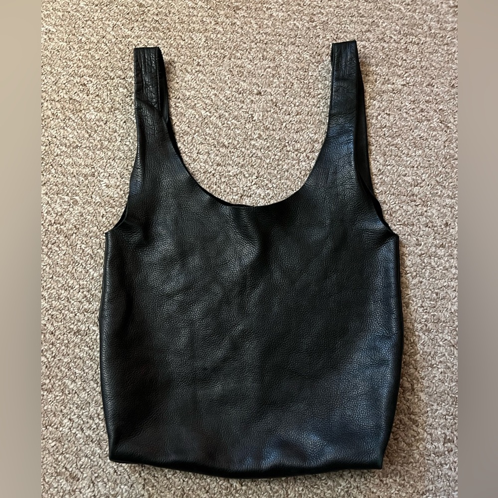 BAGGU Black Leather Shopper